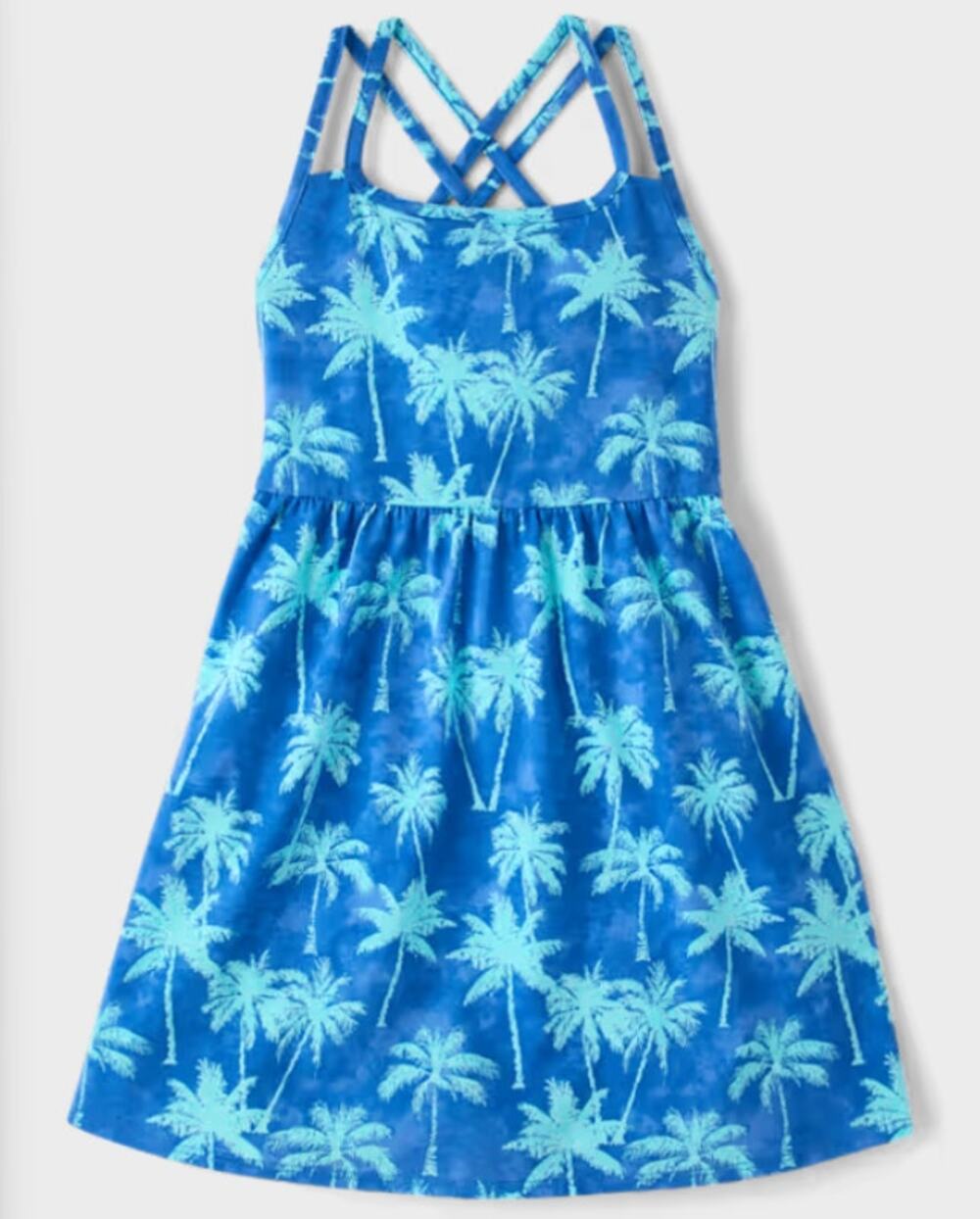 NEW The Children's Place Dress Girl Kids Blue Palm Tree Crossback Size XL - Picture 1 of 5